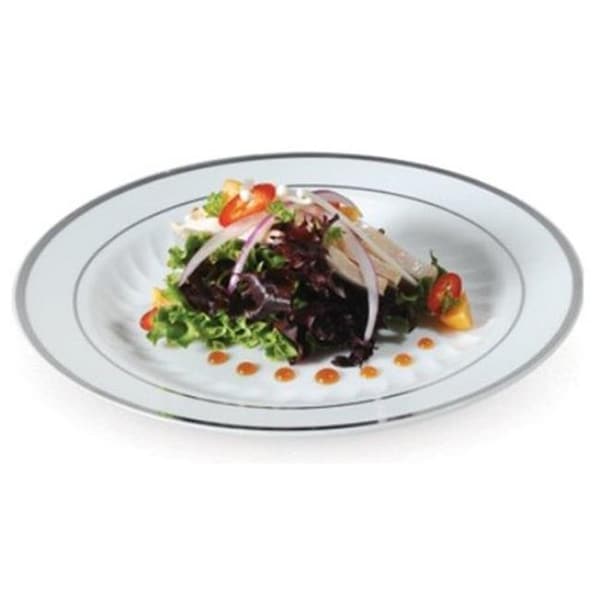 Fineline Settings Fineline Settings 509-WH White & Silver Round Dinner Plate - 509-WH