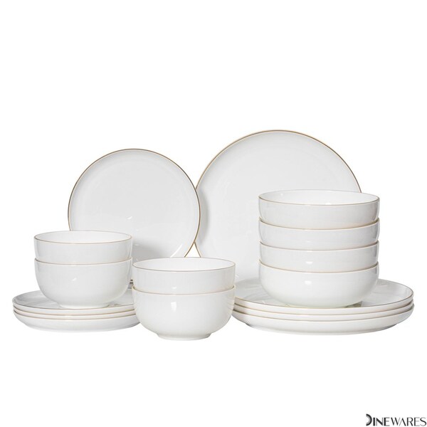 Dinewares Perlaceo Luxurious Collection of 16-Piece White with Gold Rim Bone China Dinnerware Set - - QI004761.16