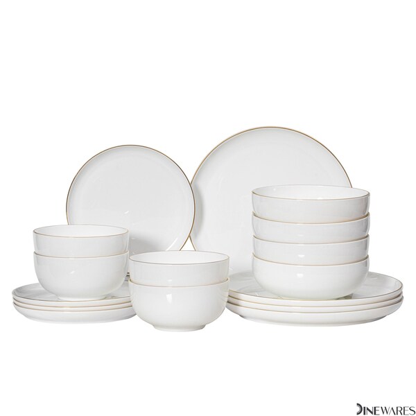 Dinewares Perlaceo Luxurious Collection of 16-Piece White with Gold Rim Bone China Dinnerware Set - - QI004761.16