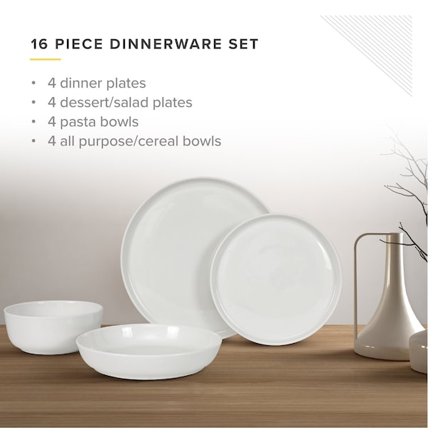 Table 12 16-Piece Natural White Coupe Dinnerware Set, Service for 4 - TD16Y40W