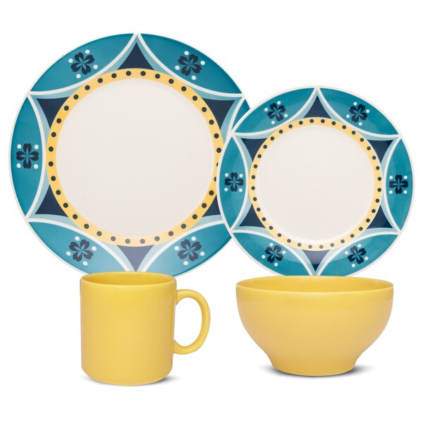 Manhattan Comfort Actual 16 Piece Dinner Set, Service for 4 in Yellow and Blue - AM19-1922