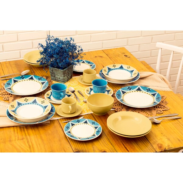 Manhattan Comfort Actual 16 Piece Dinner Set, Service for 4 in Yellow and Blue - AM19-1922