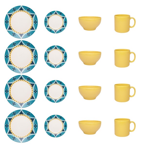 Manhattan Comfort Actual 16 Piece Dinner Set, Service for 4 in Yellow and Blue - AM19-1922