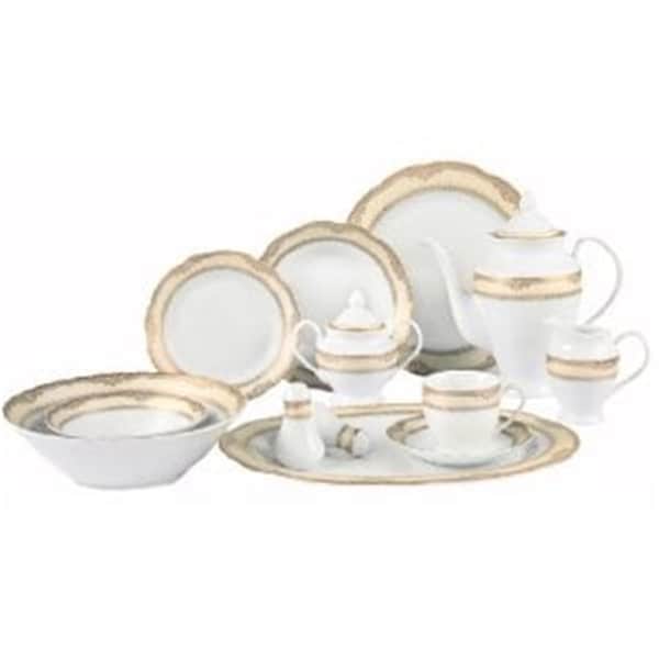 Lorenzo Import 57 Piece Wavy Edge Gold Border Dinnerware Service for 8 By Lorren Home Trends - ISABELLA-57