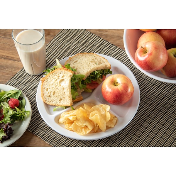 Carlisle Foodservice Melamine 3-Comp Plate, 10", Wht, PK48 - KL10202