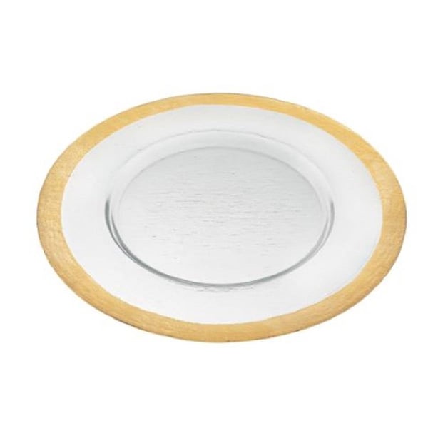 Homeroots Round Gold Border Glass Charger Plate - 386761