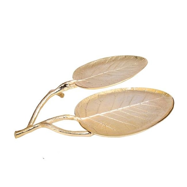 Classic Touch Decor Classic Touch LE946G Gold Leaf 2 Bowl Relish Dish; 14.5 x 11.25 x 2.75 in. - LE946G