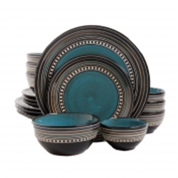 Gibson Gibson 92590.16 Elite Cafe Versailles Double Bowl Dinnerware Set; Blue - 16 Piece - 92590.16