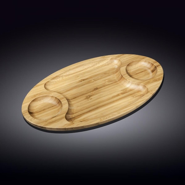 Wilmax WL-771039-A 14 x 8 in. Bamboo 3 Section Platter, 24PK - WL-771039/A