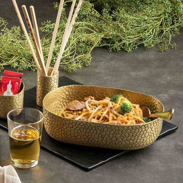 Tablecraft Oval Alum Bowl, 9.25x6.375x2.625", Gold - 10704