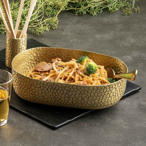 Tablecraft Oval Alum Bowl, 9.25x6.375x2.625", Gold - 10704