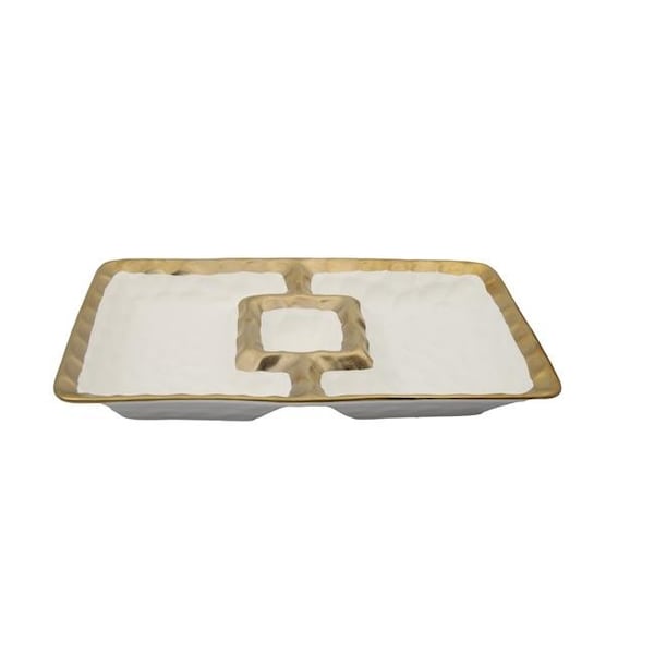 Classic Touch Decor Classic Touch WPD571 Porcelain Chip & Dip Bowl with Gold Border; White - WPD571