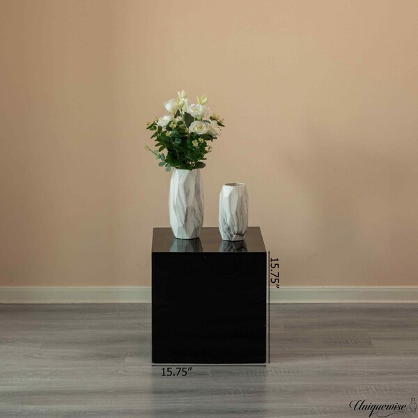 Uniquewise 16-Inch Black Fiberglass Pedestal Backdrop Stand - Stylish Flower or Cake Holder for - QI003858BK-16