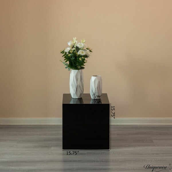 Uniquewise 16-Inch Black Fiberglass Pedestal Backdrop Stand - Stylish Flower or Cake Holder for - QI003858BK-16