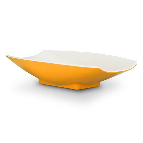 Bon Chef Melamine Curves Bowl - Yellow Outside/White Inside 21" X 12 1/8" X 4 1/4" 5 Qt (160 Oz) - 53705-2TONEYELLOW