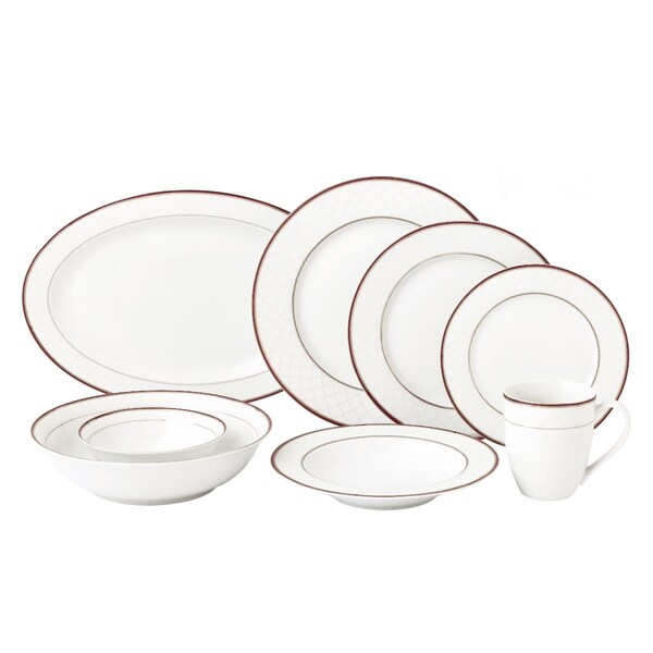 Lorren Home Trends 50 Piece La Luna New Bone China Scarlet Dinnerware Set, Service for 8 - SCARLET-50