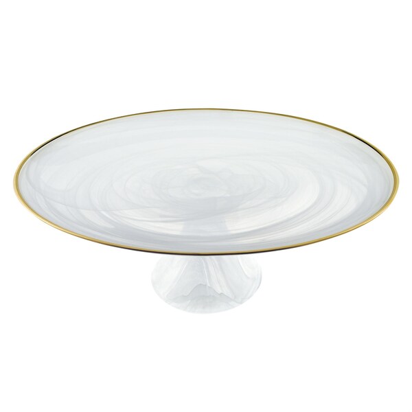 Homeroots Handcrafted Optical Glass & White Gold Footed Cakestand with Gold Rim - 376163
