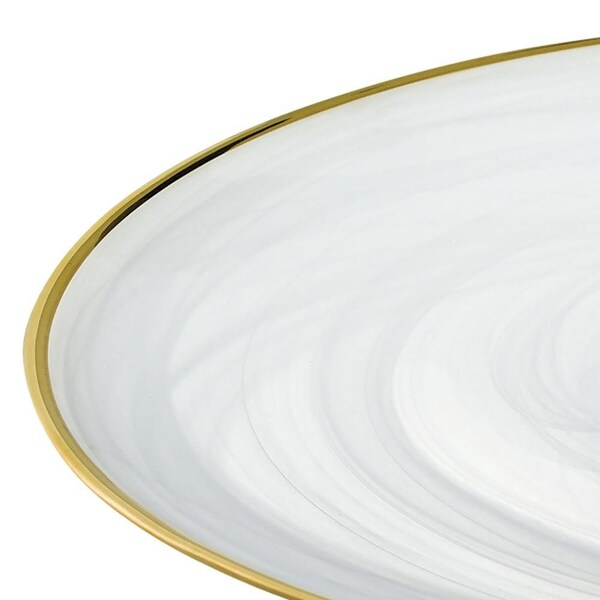 Homeroots Handcrafted Optical Glass & White Gold Footed Cakestand with Gold Rim - 376163
