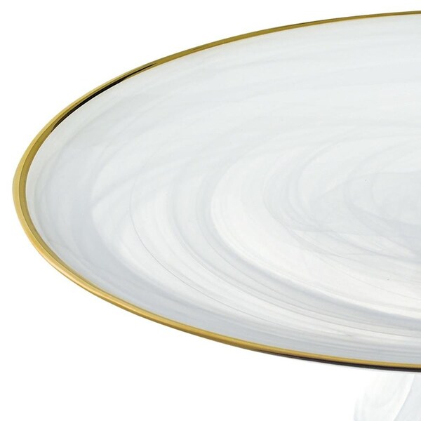Homeroots Handcrafted Optical Glass & White Gold Footed Cakestand with Gold Rim - 376163