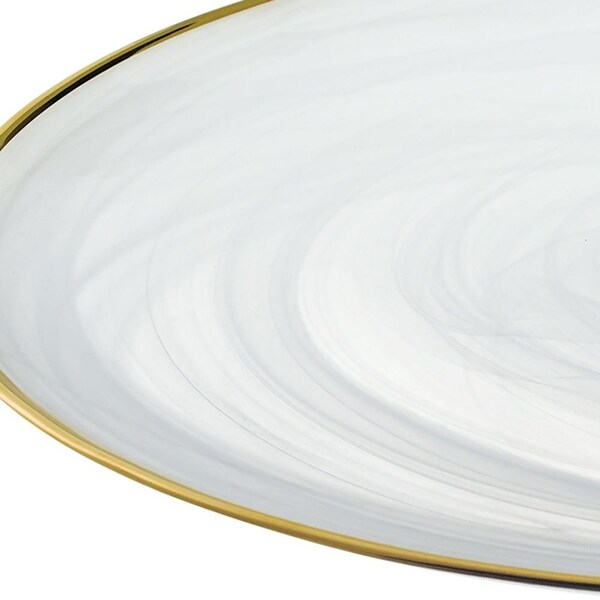 Homeroots Handcrafted Optical Glass & White Gold Footed Cakestand with Gold Rim - 376163