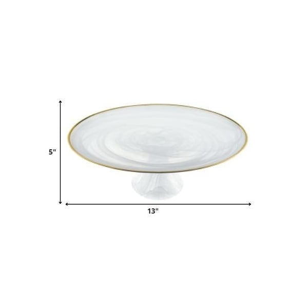 Homeroots Handcrafted Optical Glass & White Gold Footed Cakestand with Gold Rim - 376163