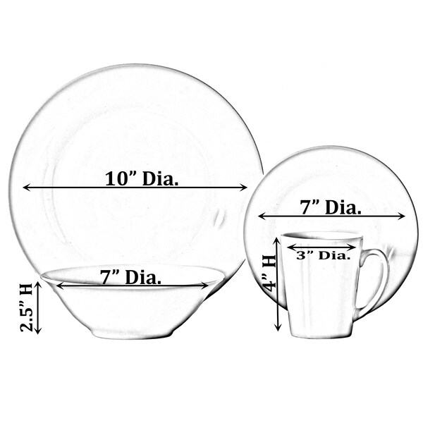 Quickway Imports 16 PC Rimmed Dinnerware Set for 4 Person - Mugs, Salad and Dinner Plates and Bowls Sets, White - QI004500