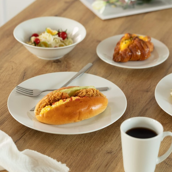 Quickway Imports 16 PC Rimmed Dinnerware Set for 4 Person - Mugs, Salad and Dinner Plates and Bowls Sets, White - QI004500