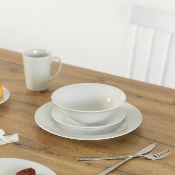 Quickway Imports 16 PC Rimmed Dinnerware Set for 4 Person - Mugs, Salad and Dinner Plates and Bowls Sets, White - QI004500