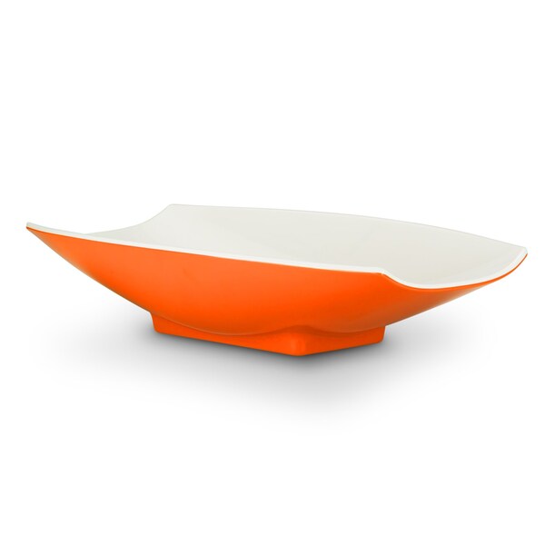 Bon Chef Melamine Curves Bowl - Orange Outside/White Inside 21" X 12 1/8" X 4 1/4" 5 Qt (160 Oz) - 53705-2TONEORANGE