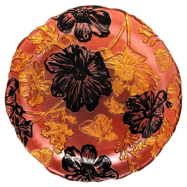Red Pomegranate Red Pomegranate  Papillion Rose Side Plates, Gold & Black - Set of 2 - 2403-4