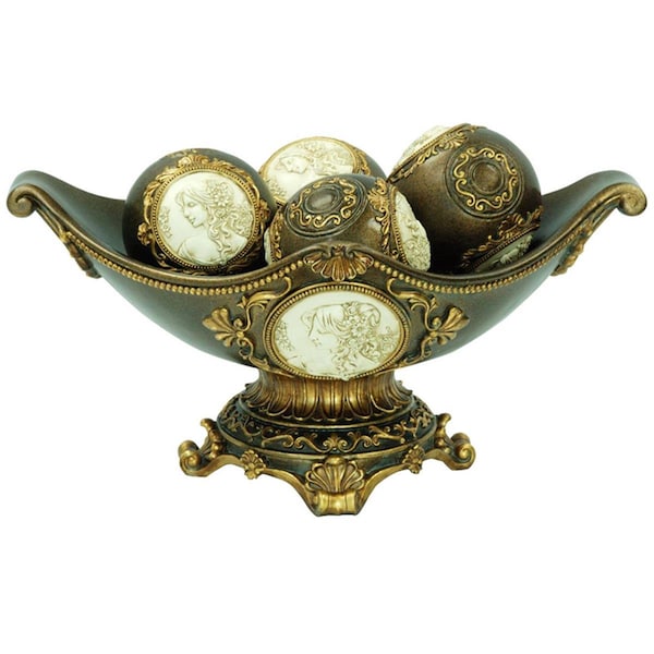 Ore Furniture Ore Furniture K-4192-B1 8 in. Handcrafted Bronze Decorative Bowl With Decorative Spheres - K-4192-B1