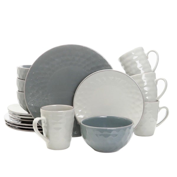 Fastfood Tahitian Stoneware Dinnerware Set, Slate & Stone Pearl - 16 Piece - FA2106890