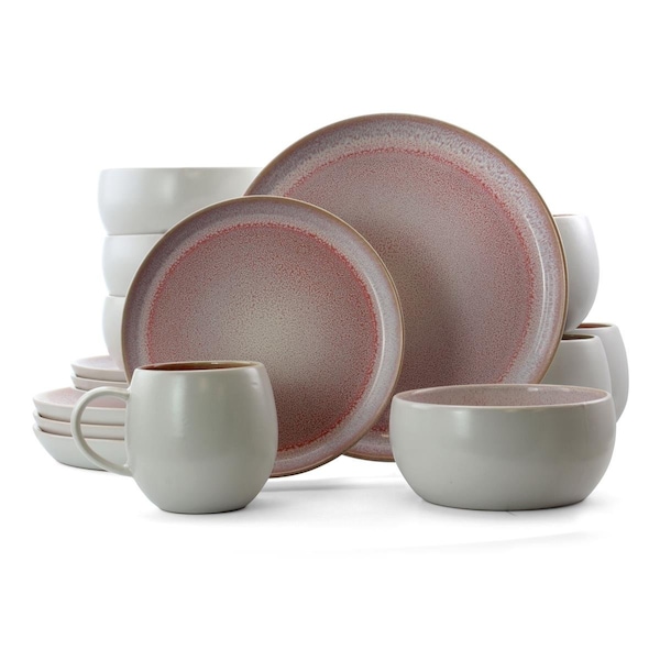 Fastfood 16 Piece Mocha Muave Luxurious Stoneware Dinnerware with Complete Set - Purple, Set of 4 - FA1668523