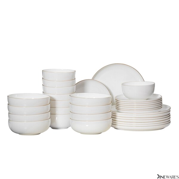 Dinewares Perlaceo Luxurious Collection of 32-Piece White with Gold Rim Bone China Dinnerware Set - - QI004761.32