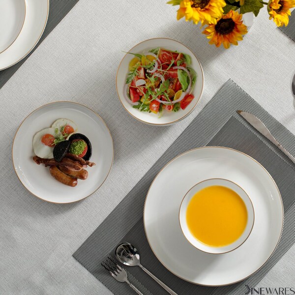 Dinewares Perlaceo Luxurious Collection of 32-Piece White with Gold Rim Bone China Dinnerware Set - - QI004761.32