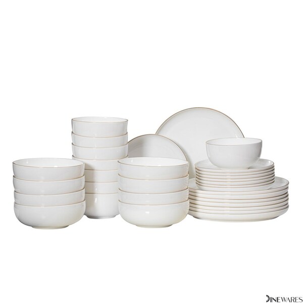 Dinewares Perlaceo Luxurious Collection of 32-Piece White with Gold Rim Bone China Dinnerware Set - - QI004761.32