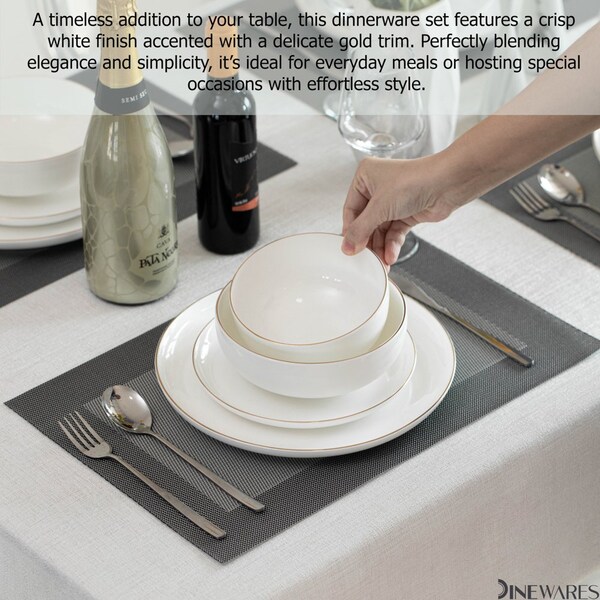 Dinewares Perlaceo Luxurious Collection of 32-Piece White with Gold Rim Bone China Dinnerware Set - - QI004761.32