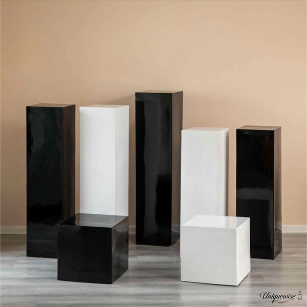 Uniquewise 47-Inch Black Fiberglass Pedestal Backdrop Stand - Stylish Flower or Cake Holder for - QI003858BK-47