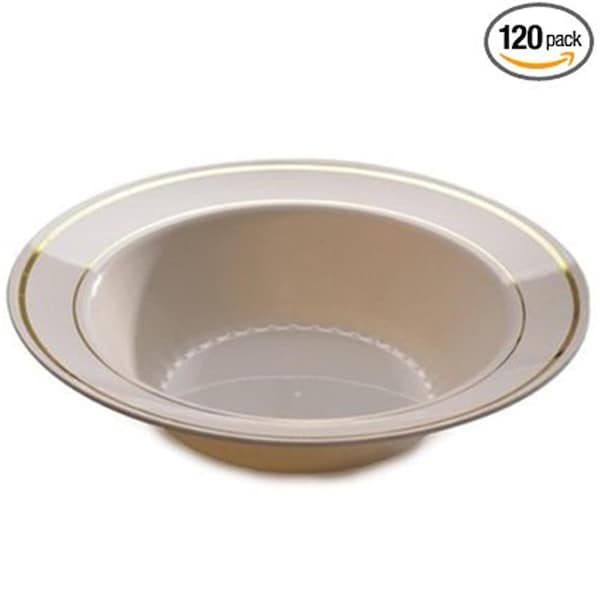 Fineline Settings Bone and Gold 12 oz. Round Soup Bowl - 512-BO