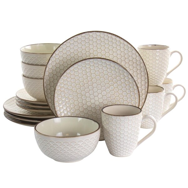 Fastfood 16 Piece Honey Ivory Stoneware Dinnerware Set, Ivory - FA1667177