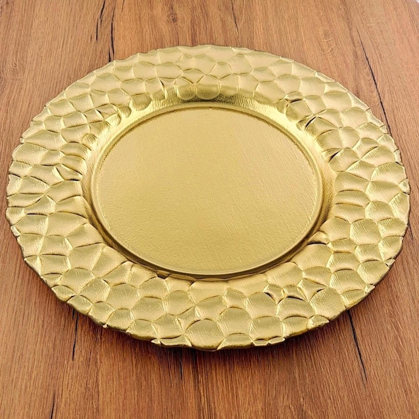 Red Pomegranate Collection 13 in. Rocher Charger Plate, Gold - 7533-1
