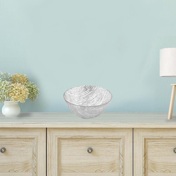 Homeroots 11 in. Hand Crafted Glass Silver Accent Salad or Serving Bowl - 375853