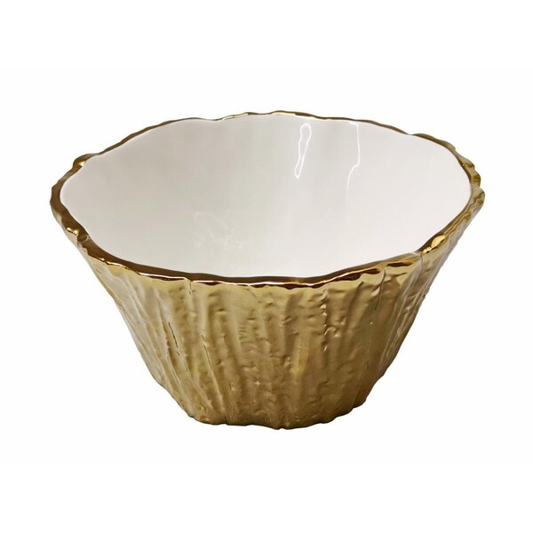 Jiallo 8 in. Botanic Porcelain Tree Bark Bowl, Gold - 69002