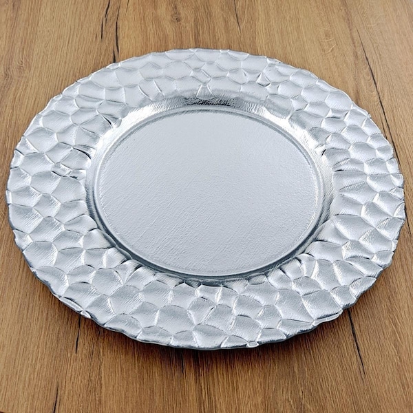 Red Pomegranate Collection 13 in. Rocher Charger Plates, Silver - Set of 8 - 8533-2