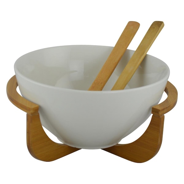 Flowers First 10 in. Salad Bowl With Utensils - FL3249351
