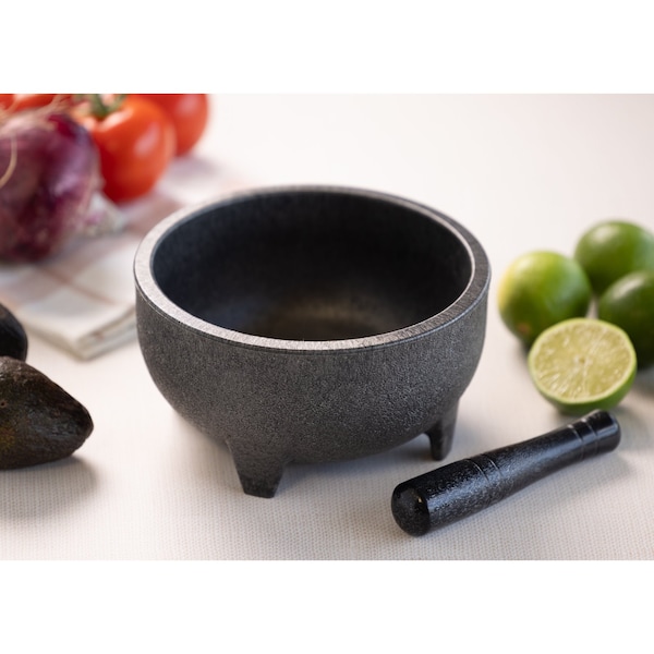Service Ideas Molcajete Bowl with Pestle, 50 Ounce, Black - MB50PBL