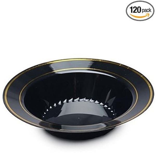 Fineline Settings Black and Gold 12 oz. Round Soup Bowl - 512-BKG
