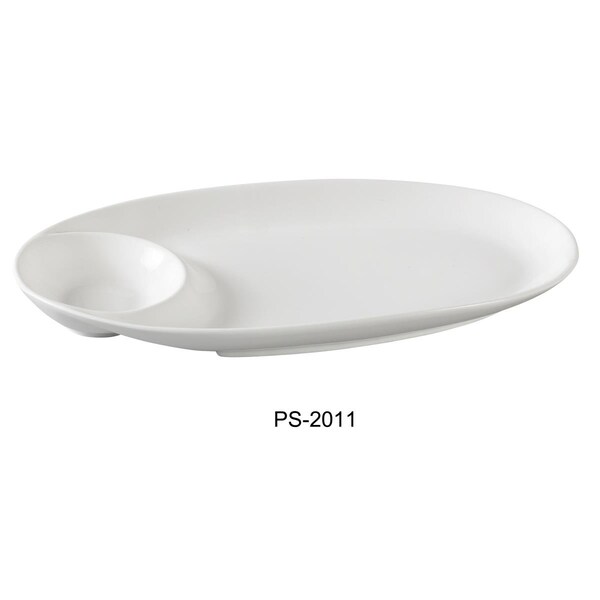 Yanco 5.75 x 11 in. Porcelain Oval Compartment Plate, Bone White, 12PK - PS-2011
