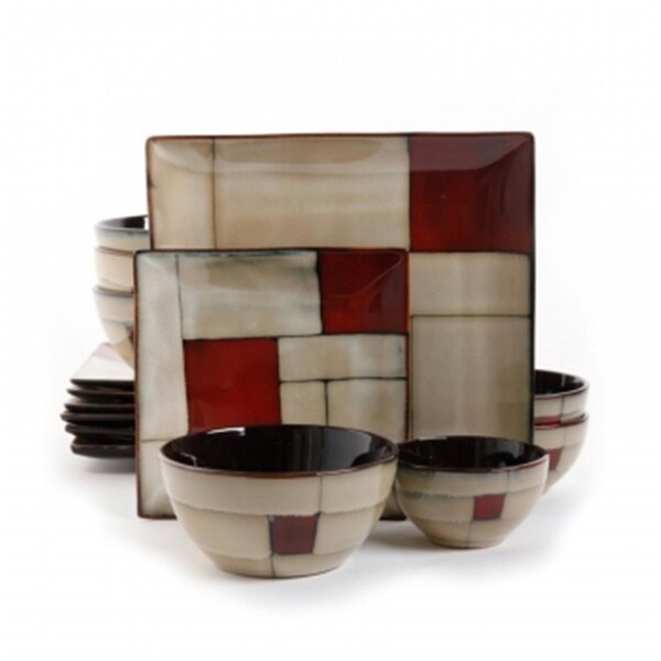 Gibson Gibson 92703.16 Elite Azeal Double Bowl Dinnerware Set; Taupe - 16 Piece - 92703.16