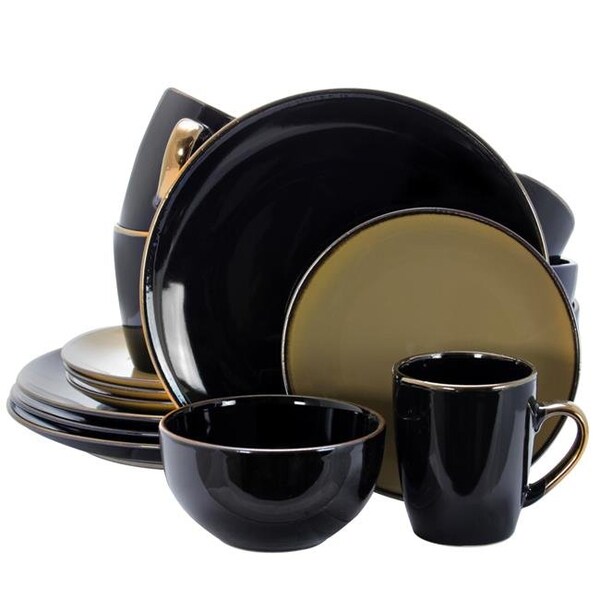 Elama Elama EL-CAMBRIDGEGRAND 16 Piece Cambridge Grand Dinnerware Set with Complete Setting for 4 - Luxurious Black & Warm Taupe - EL-CAMBRIDGEGRAND